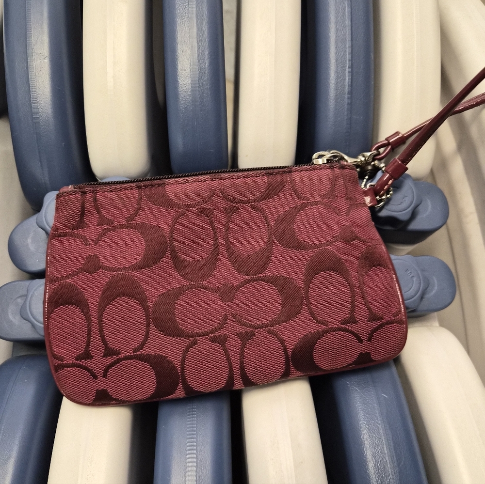 Coach Signature Maroon Wristlet